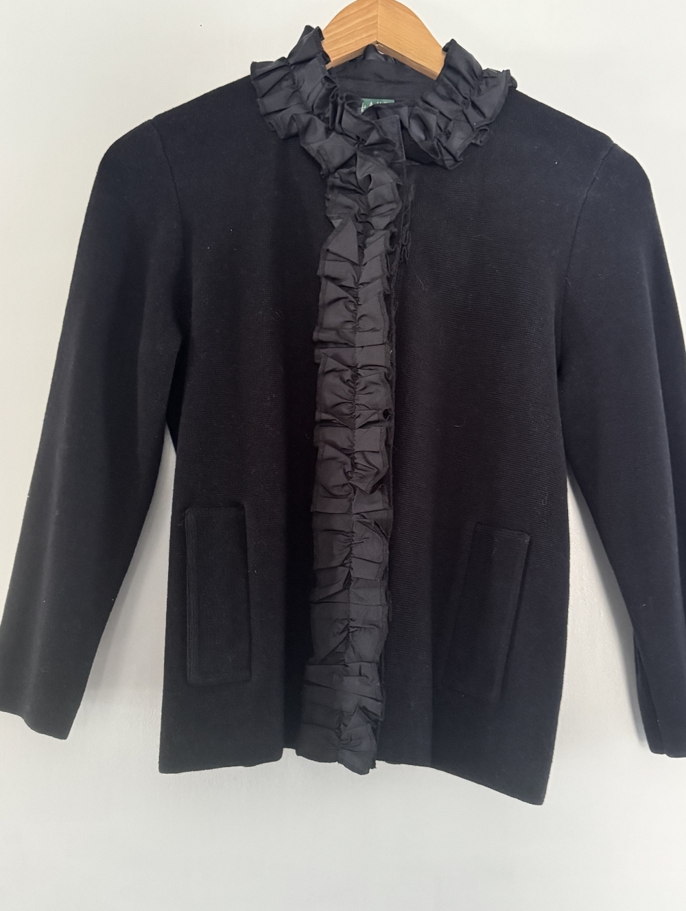 Ralph Lauren Black Ruffle-Front Blazer Jacket